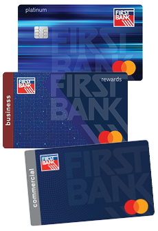 Photo of new First Bank credit cards.