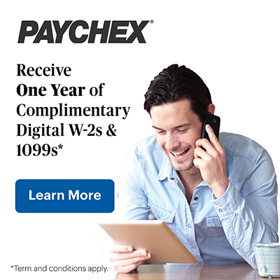 Paychex: Receive one year of complimentary digital W-2s & 1099s* Learn more.